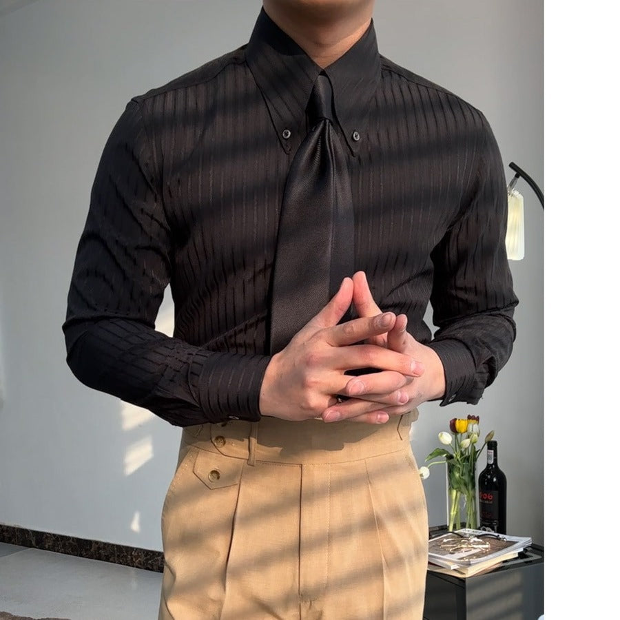 Spring Leisure Business Pointed Collar Striped Shirt